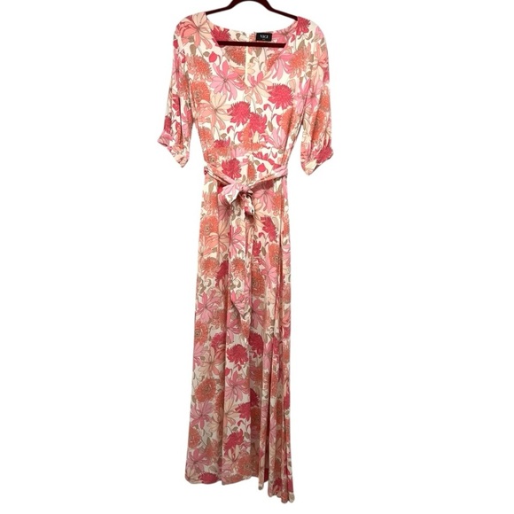 Vici Pink Floral V Neck Half Sleeve A-Line Long Maxi Dress Women’s Large - Picture 3 of 11